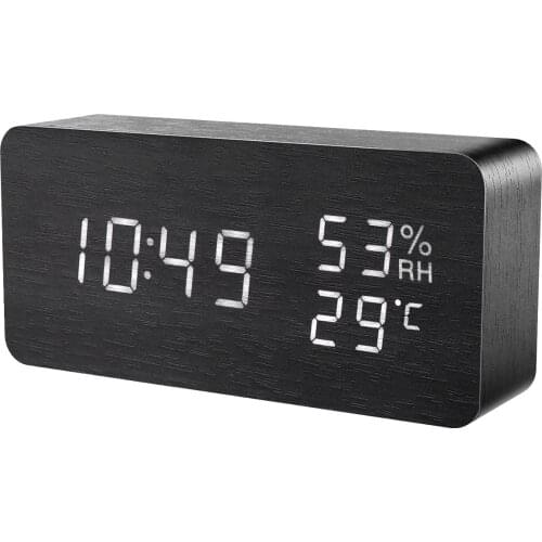 ORIA Wooden Alarm Clock Sound Control Wood Square LED Alarm Clock Desktop Table Digital Thermometer USB/AAA Powered Clocks Table