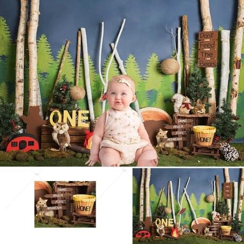 Photography Background Lumberjack Forest Jungle Safari Animal Wild One Backdrop Boy 1st Birthday Party Baby Shower Photo Studio