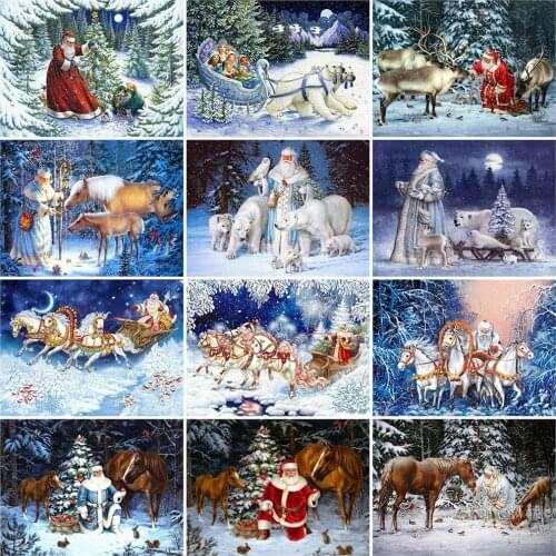 HUACAN 5D Full Square Diamond Painting Santa Claus New Arrival Diamond Mosaic Horse Winter Cross Stitch Christmas Gift