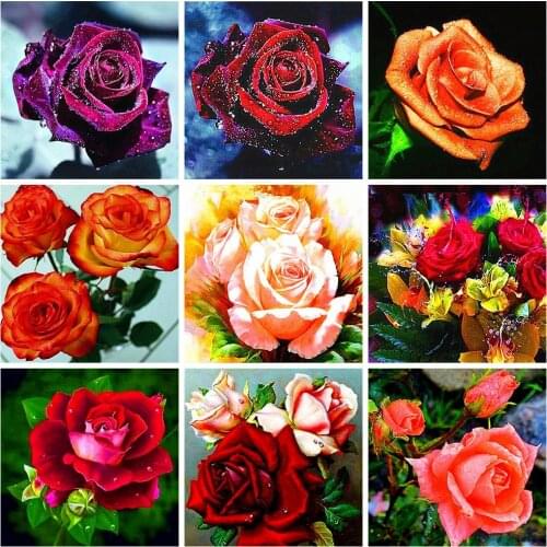 HUACAN Full Square Drill Diamond Painting Rose Flower Embroidery Cross Stitch Home Decoration Wall Sticker