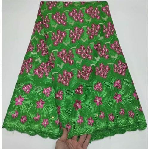 Pure Cotton African Tissu Embroidery Swiss Voile Lace Fabric Green SwissLace For Wedding Dress 5yards