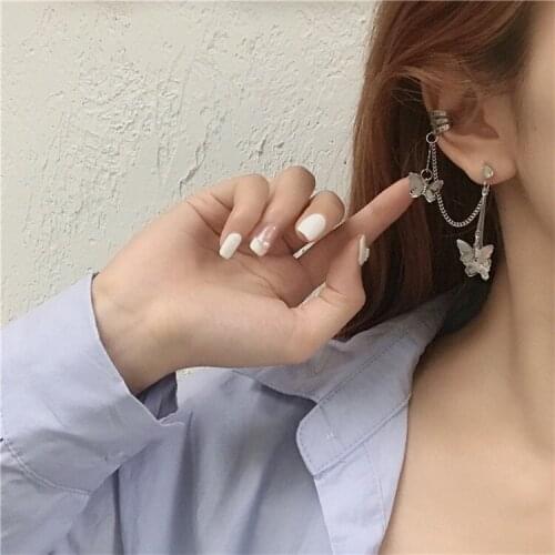 Fashion Geometric Metal Butterfly Long Tassel Earrings Punk Temperament Joker Stud Earrings Woman Banquet Nightclub Jewelry
