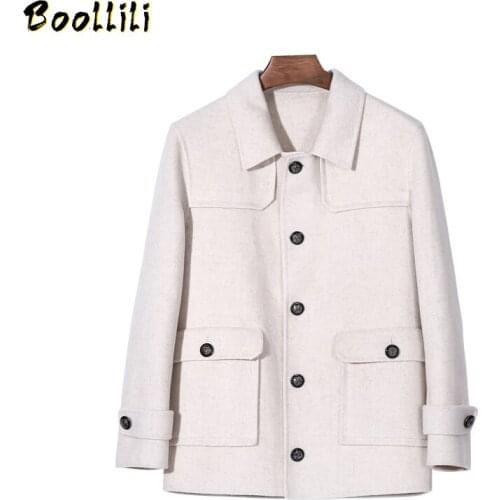 Boollili Wool Coat Men Spring Autumn Korean Wool Jacket White Short Handmade Mens Overcoat Coats for Men Erkek Kaban
