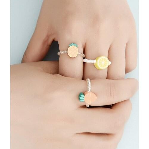 New Arrival Geometric Resin Rings Womens Cute/Romantic Transparent Measle Candy Color Fruit 3 Times Rings Jewelry for Girls