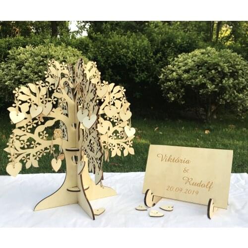 Personalized Wood Tree Wedding Guest Book 3D tree Guest Book Wishing Tree Wooden Hearts Pendant Drop Ornaments for Wedding Decor