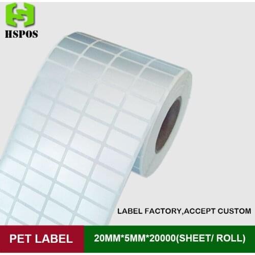 PET barcode label 20x5mm 20000pcs one roll quad row matte silver sticker paper waterproof high temperature resistant custom logo