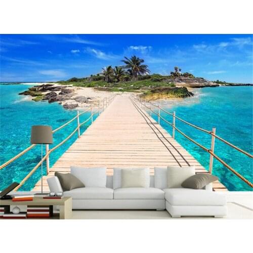 Custom Photo Wallpaper Blue Sky Seascape Beach Isle Wooden Bridge 3D Coco Seagull TV Background Wallpaper Living Room Bedroom