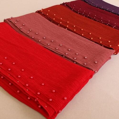 Wrinkle crumple pearl hijab Beads Big size bubble chiffon scarf hot sale spring muslim wrap head 21color scarves/scarf 20pcs/lot