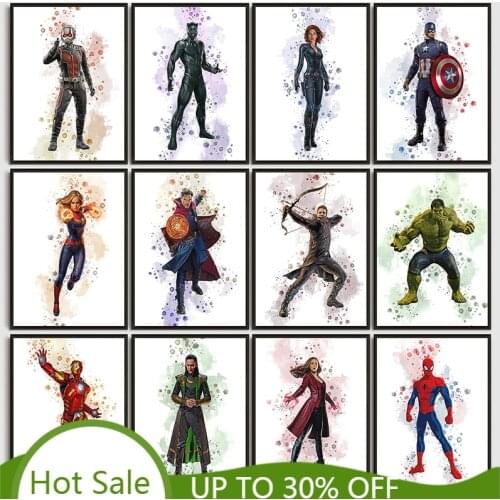 Marvel Superheld Avengers Canvas Painting Watercolor Iron Man Captain America Poster Print Wall Art Picture for Home Decoration
