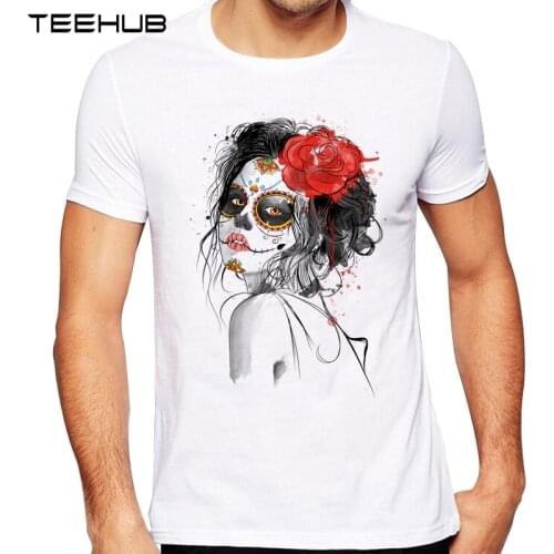 TEEHUB Mens New Fashion Day of the Dead Makeup Design Short Sleeve T-Shirt Cool Printed Tops Hipster Tee Shirts