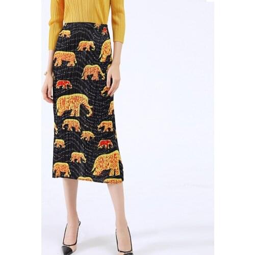 Miyake pleated skinny skirt woman 2021 summer and autumn new casual slim elephant print niche a-line long skirts