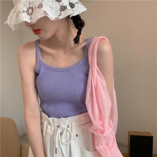 Women Tanks Tops Summer Purple Sleeveless Top Knitted Small Tank Top Vest for Women Camis Crop Top For Women