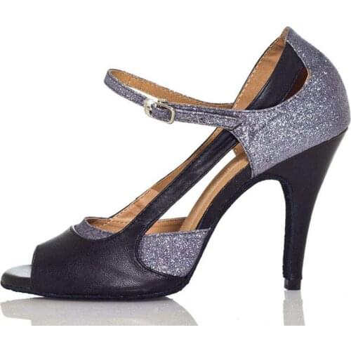 Evkoodance Practice Women Dance Shoes Black Shinning Latin Salsa Shoes 8.5CM Heel Ladies Latin Dance Shoes Fashion Dance Shoes