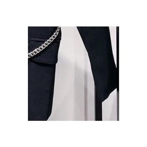 2021 Autumn New Lapel Long Sleeve Belt Chain Womens Jacket Dark Blue Blazer