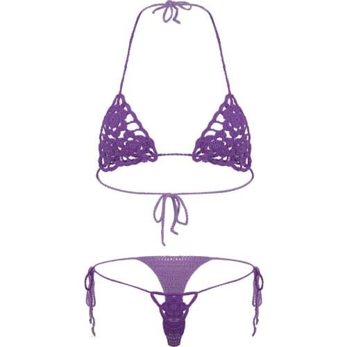 Women Floral Lingerie Suit Sexy Hollow Out Bra Top with G-string Femme Halter Neck Exotic Sets for Nightclub Stage Performance