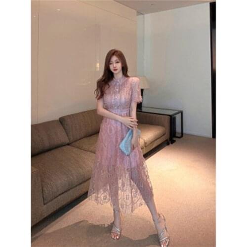 High Quality New 2021 Fashion Party Dresses Autumn Women Short Sleeve Flowers Embroidery Midi Dress Vestidos