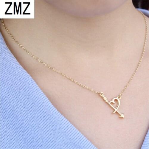 ZMZ 10pcs/lot 2018 Europe/US fashion cute hollow heart with arrow pendant love heart necklace gift for mom party jewelry