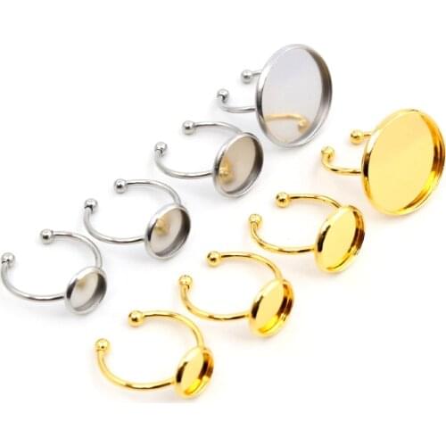 10pcs 8 10 12 20 mm No Fade Stainless Steel Gold Plated Adjustable Ring Settings Blank/Base,Fit 8-20mm Glass Cabochons Buttons