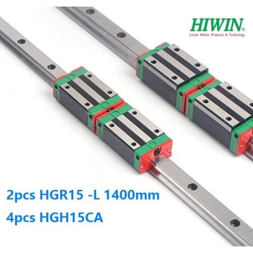 2pcs 100% Original New Hiwin rail HGR15 -L 1400mm + 4pcs HGH15CA narrow blocks for CNC router