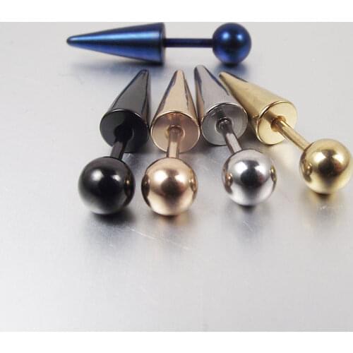 2 pieces fake stainless steel ear Taper Fake Ear Stretcher stud Earrings Ball spike cheater expander Men punk jewelry