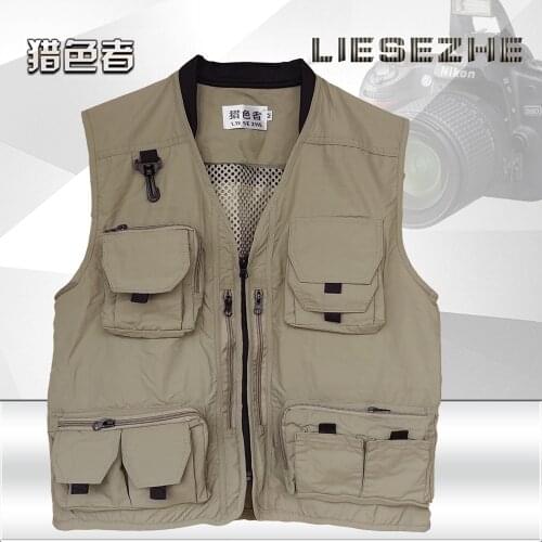 2021 Mens Outdoor Photography Fishing Multi-Pocket Vest V-neck Zipper Cotton Vest