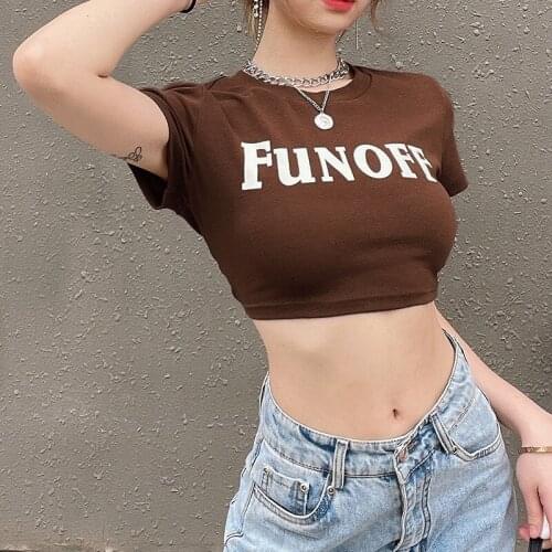 2021 Summer Woman Girls Short Sleeve Crew Neck Letter Print Short Slim T-shirt Crop Tops High Street Ladies Clothes