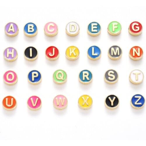 26PCS/Set A-Z Dripping Oil Alphabet Letter Enamel Charms Gold Color 8mm Pendants Jewelry Making Handmade Craft Accessories