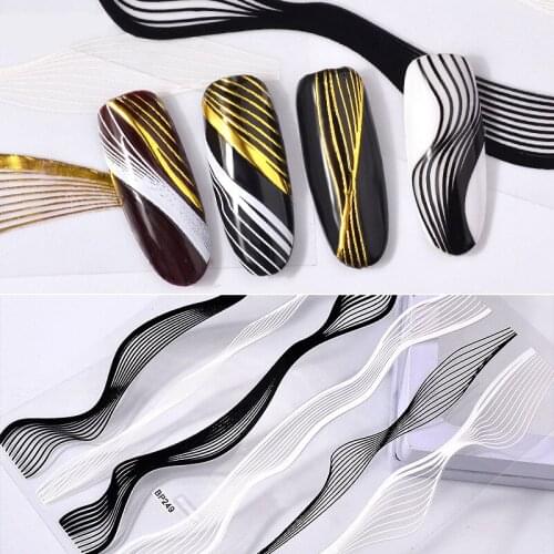 3D DIY Decal Manicure Tips Decoration Nail Art Sticker Laser Gold Metal Stripe Wave Line Tape Self-Adhesive Transfer Foils