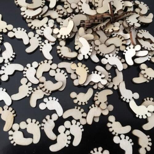 50 PCS Wood Blanks Footprint Wooden Crafts Scrapbooking Card Wood Baby Shower DIY Household Craft Supplies Decoration
