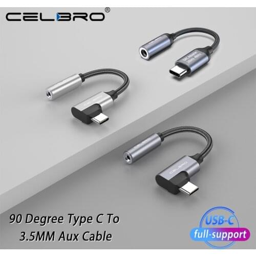 90 Degree Usb C Headphone Jack 3.5mm Aux Audio Cable Usb Type C 90 Adapter Usbc Headphones For Samsung Note 20 S20 Huawei P20