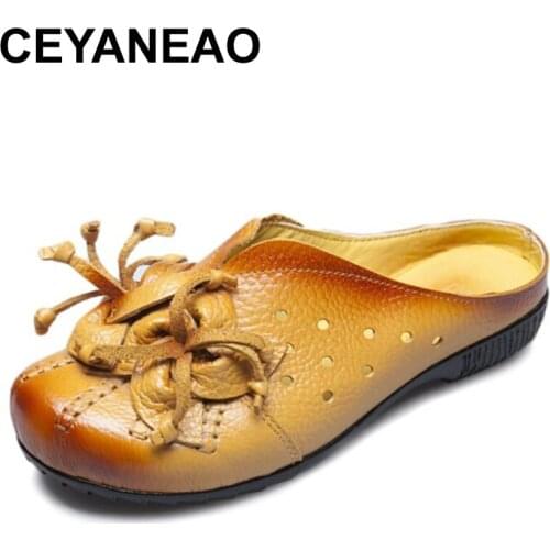 CEYANEAO New womens handmade shoes made of genuine leather for women without lacing outdoors flip-flat shoes zapatos mujer
