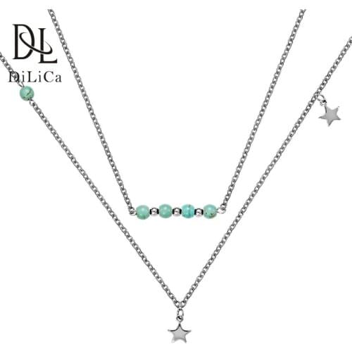 DiLiCa Fashion Choker Necklaces for Women Simple Bohemian Layering Stainless Steel Chain Necklace Pendant Female Jewelry