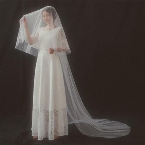Bridal Veil cathedral veil scatter pearl tulle veil Wedding Dress Veil