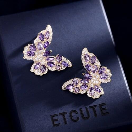 2021 New Trends Cute Gold Color Butterfly Zircon Crystal Stud Earrings For Women Valentines Day Luxury Fashion Wedding Jewelry