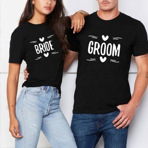 BRIDE GROOM Letter Printing Couples T Shirt for Lovers Clothes Summer Short Sleeve Tops Husband Wife Femme Funny Clothing DTG1