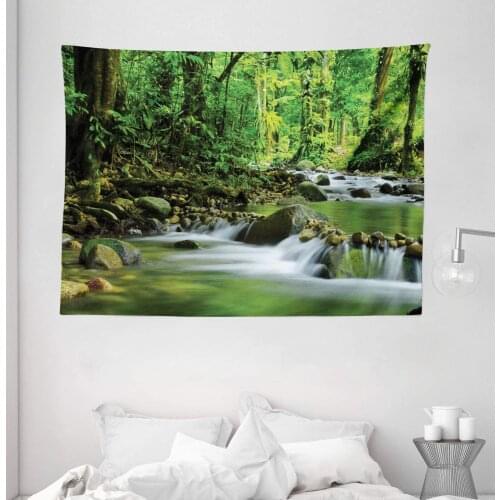 Rainforest Tapestry Mountain Stream In A Tropical Rain Forest Foliage Scene Wall Hanging For Bedroom Living Room Dorm