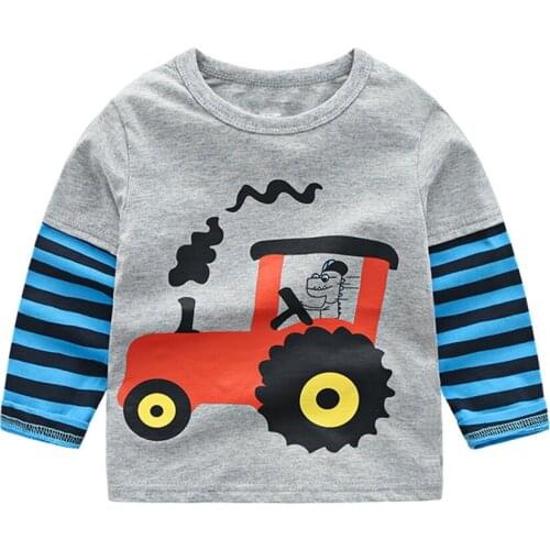 Boys girls Cotton Long Sleeve T Shirt brand Cartoon Dinosaur car Kids Tops Tees Spring Autumn For 2-8Years Childrens clothing