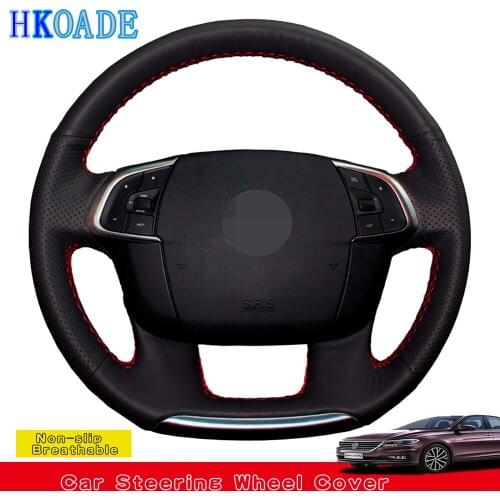 DIY Hand-stitched Black Comfortable Artificial Leather Car Accessories Steering Wheel Cover For Citroen C4 C4L 2011-2015 DS4