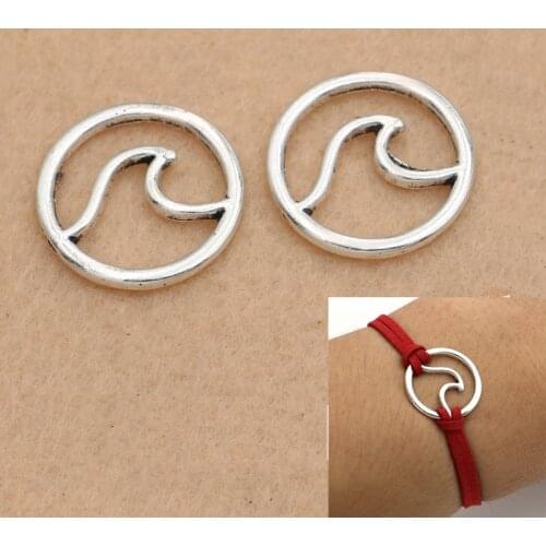 KJjewel Antique Silver Plated Waves Charm Connector for Jewelry Making Beach Bracelet Accessories Handmade DIY 20mm 10pcs