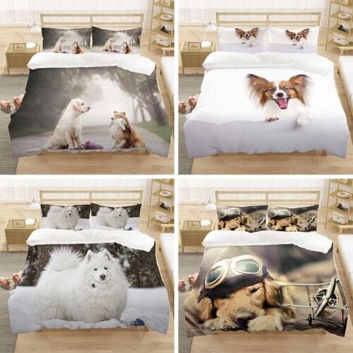 3D Dog Bedding Set Puppy Printed Bedding Set For Kids Boys Girls Cute Golden Retriever Animals Pattern Duvet Cover Pillowcase