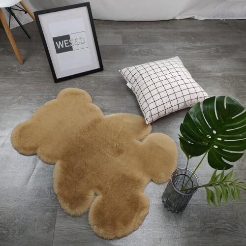 Cartoon Bear Carpet Fluffy Hairy Carpet Children Kids Room Plush Artificial Wool Mat Chair Cushion Cute Style 5 Colors
