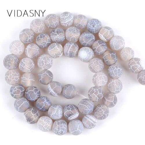 Natural Gray Frost Cracked Agates Round Stone Beads For Jewelry Making 4 6 8 10 12mm Loose Beads Diy Necklace Bracelet 15
