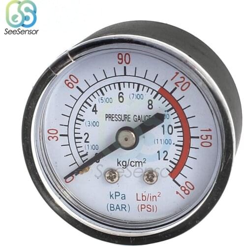 Air Compressor Pneumatic Hydraulic Fluid Pressure Gauge 0-12Bar / 0-180PSI 1/4 BSP Thread