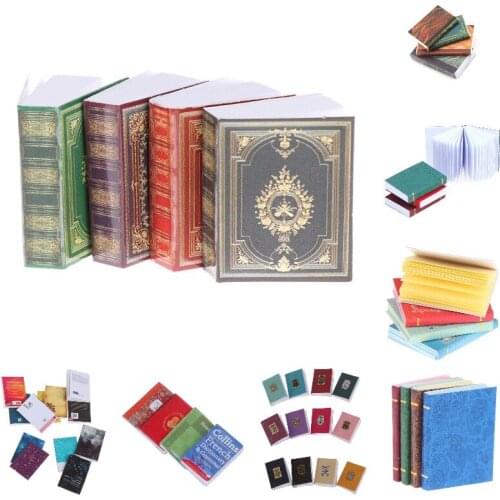 4Pcs/Set 1:12 Dollhouse Miniature Book Notebook Classic Flip Book Model Scene Decor Accessories Children Toys Birthday Gifts