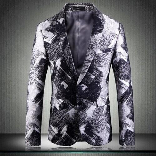 Man Blazer Male British Fashion Urban Style Plus Size Youth Slim Blazer Black Pattern Party Prom Tuxedos Mens Blazer Jacket