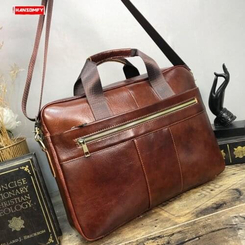 2021 Business Men Briefcase Genuine Leather Diagonal Shoulder Bag Male Handbag Computer 15 Inch Laptop Crossbody Messenger Bag