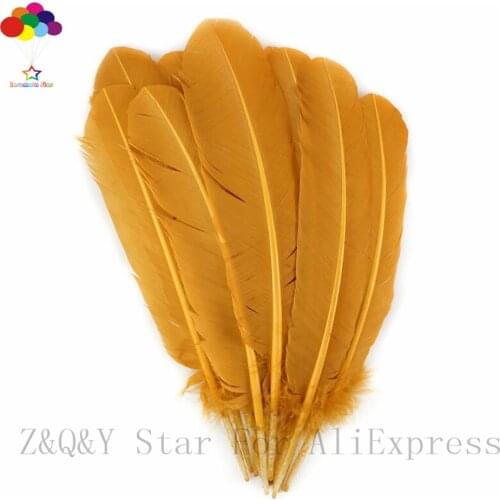 Natural 25-30CM Turkey Nest Forest Feather Dyeing Gold Yellow DIY Craft Jewelry Decoration Accessories