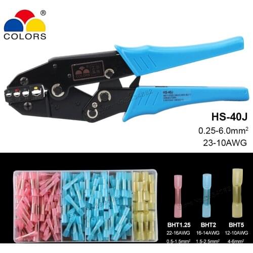 HS-40J Crimping Pliers 0.25-6mm2 Heat Shrink Butt Insulated Terminals Wire Connector 23-10AWG 230mm Stripper Multitools kits
