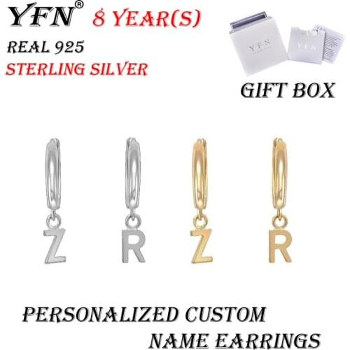 Custom Earring YFN Brand Personalized Initial Letter Alphabet Earrings Gift Box Sterling Silver