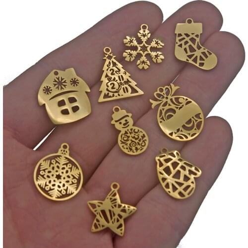 5pcs/lot 9 Styles Stainless Steel Gold Metal Christmas Series Charms Pendant DIY Bracelet Necklace Jewelry Making Findings Gift